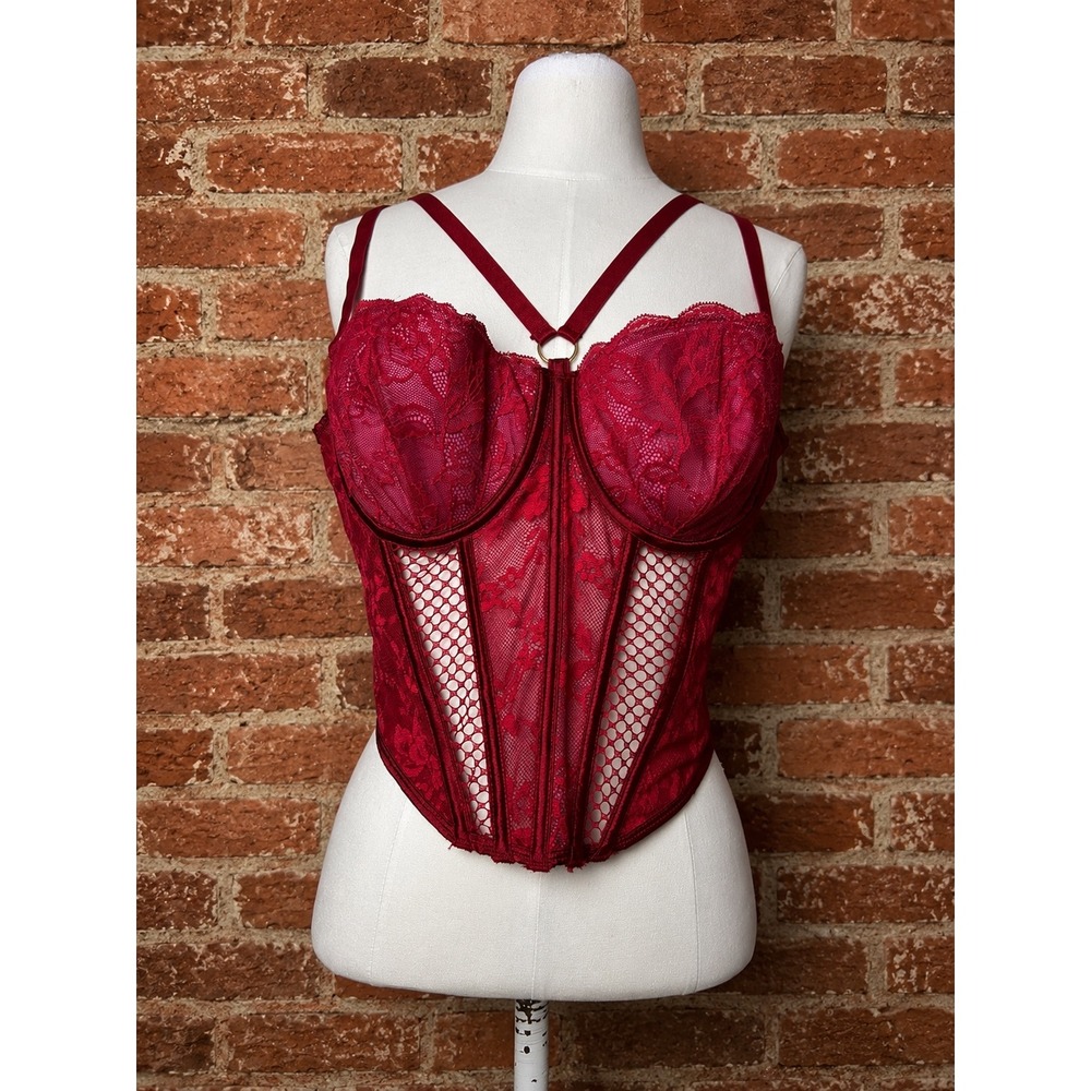 Y2K Red Lace Fishnet Corset Top Underwire 40B Halloween Goth Grunge Victorian